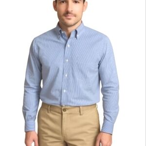 Lauren Ralph Lauren 100% Cotton Mini Stripe Button Down Shirt Blue 17.5 34/35